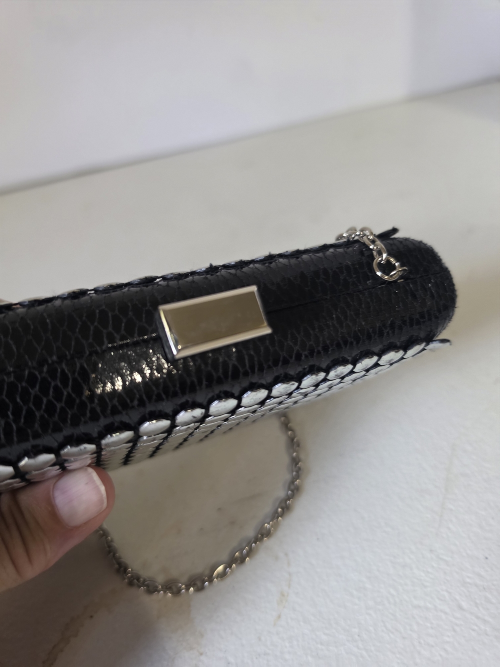Aldo Black Snakeskin Crossbody with Silver Chain